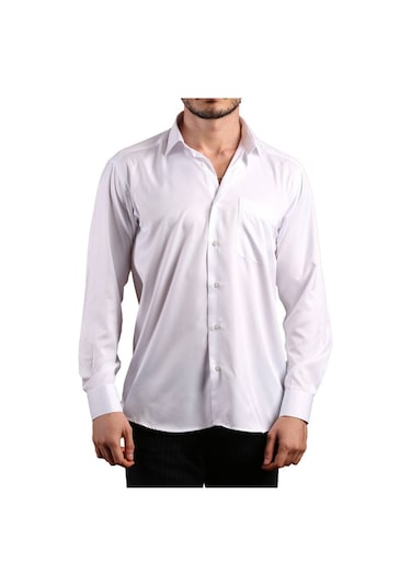 Beyaz Büyük Beden Rahat Kesim Micro Kumaş Kol Düğmeli Regular Fit Erkek Gömlek - 190-1 001