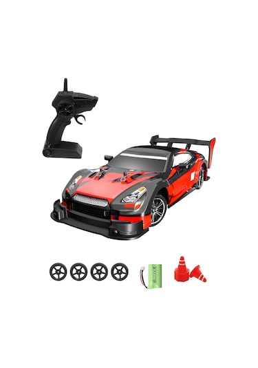 2.4ghz Işıklı 1:16 Drift Model Yedek Lastikli Uzaktan Kumandalı Drift Arabası Drag Car Yarış Arabası - Kırmızı Kırmızı