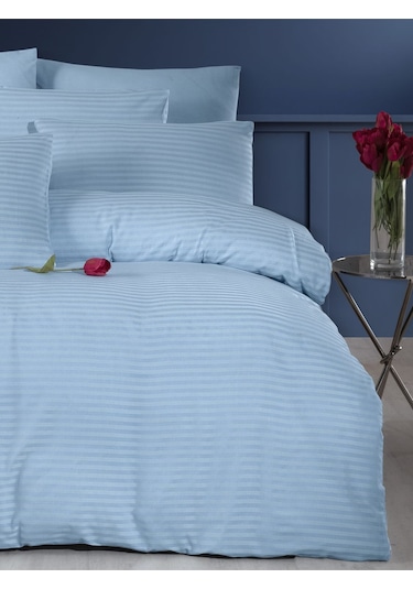 Lastikli Çarşaflı Tek Kişilik Nevresim Takımı Saten Mavi Mavi