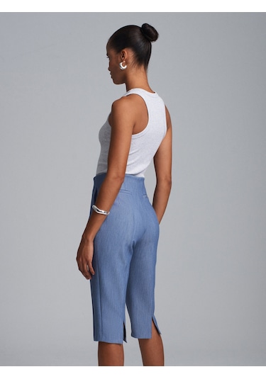 Dilvin 72649 Yırtmaçlı Kumaş Bermuda-indigo İndigo
