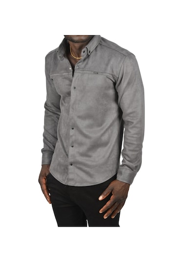 Deepsea Erkek Füme Çıtçıtlı Süet Gömlek 2500556 Füme
