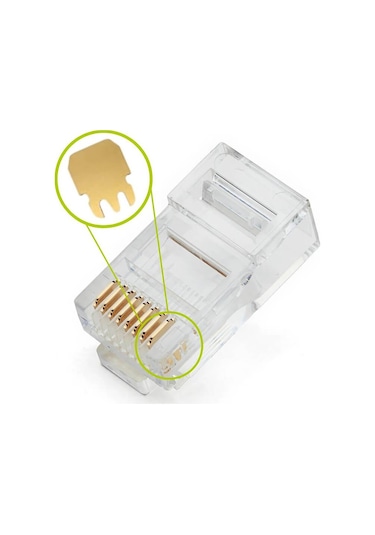 Koodmax - 3u Gold Plated Cat5e Rj45 Konnektörü 8p8c Ethernet Kablo Ucu Konnektör Jack Uç - 100 Adet