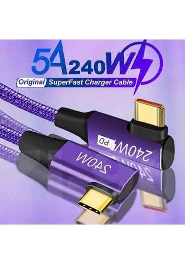 Sunshine011 240w Usb C Hızlı Şarj Kablosu İphone Uyumlu 15 Pro Max Samsung Galaxy S24 Xiaomi Macbook Ps5 Switch 90 Derece