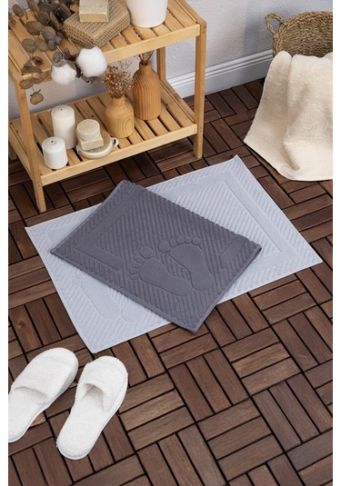 Leoline %100 Pamuk Premium 2'li Ayak Havlusu - Gri - Antrasit Gri - Antrasit