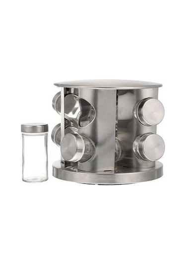 Pazly 8 Adet Şeffaf Cam Baharat Kavanoz Seti, 360 Dönen Taban, Bpa İçermeyen, Fda Onaylı Mutfak Kavanozu Gümüş