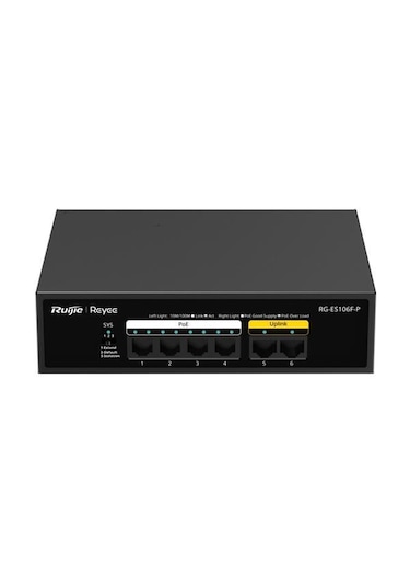 Ruijie-Reyee RG-ES106F-P 4 Port POE+ 10-100-1000 Mbps+2 Port 10-100 Mbps Uplink Switch