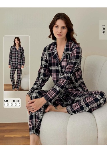 Boyraz Kadın Süet Boydan Düğmeli Pijama Takımı 02008 - 1 Adet 001