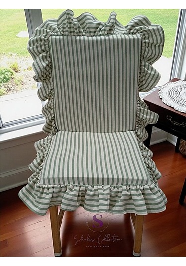 Yeşil Çizgili Buldan Keteni Arkalıklı Fermuarlı Sandalye Minderi Çok Renkli