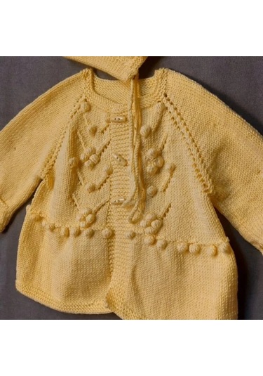 Uretti - Talia 8659 - 1599 El Örgüsü Kız Çocuk Sarı Hırka Ve Şapka Takım - 2 Yaş Sarı