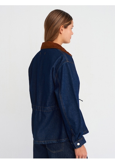 Dilvin 65359 Yakası Kadife Rins Yıkama Denim Mont Lacivert
