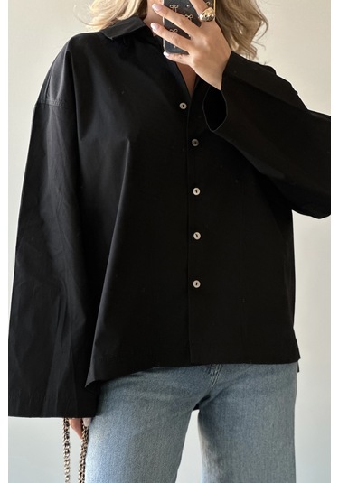 Siyah Oversize Gömlek - 4952 Siyah