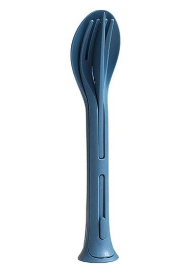 Mavi 3'ü 1 Arada Seyahat Katlanabilir Çatal Bıçak Takımı Japonya Tarzı Plastik Kesici K Kaşık Öğrenci Mavi