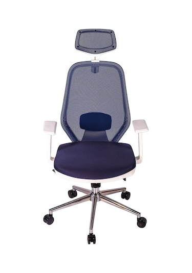 Ofisbazaar Dali Beyaz Fileli Yönetici Koltuğu Ergonomik Başlıklı Ofis Koltuğu Lacivert Lacivert