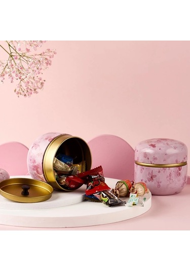 Sones Hoomın Çay Kutusu Çay Kavanozu Saklama Tutucu Çay Kutuları Matcha Kabı Mini Kahve Tozu Düzenleyici Kutular Çok İşlevli Yuvarlak Metal, Renk: Moshan Çiçeği