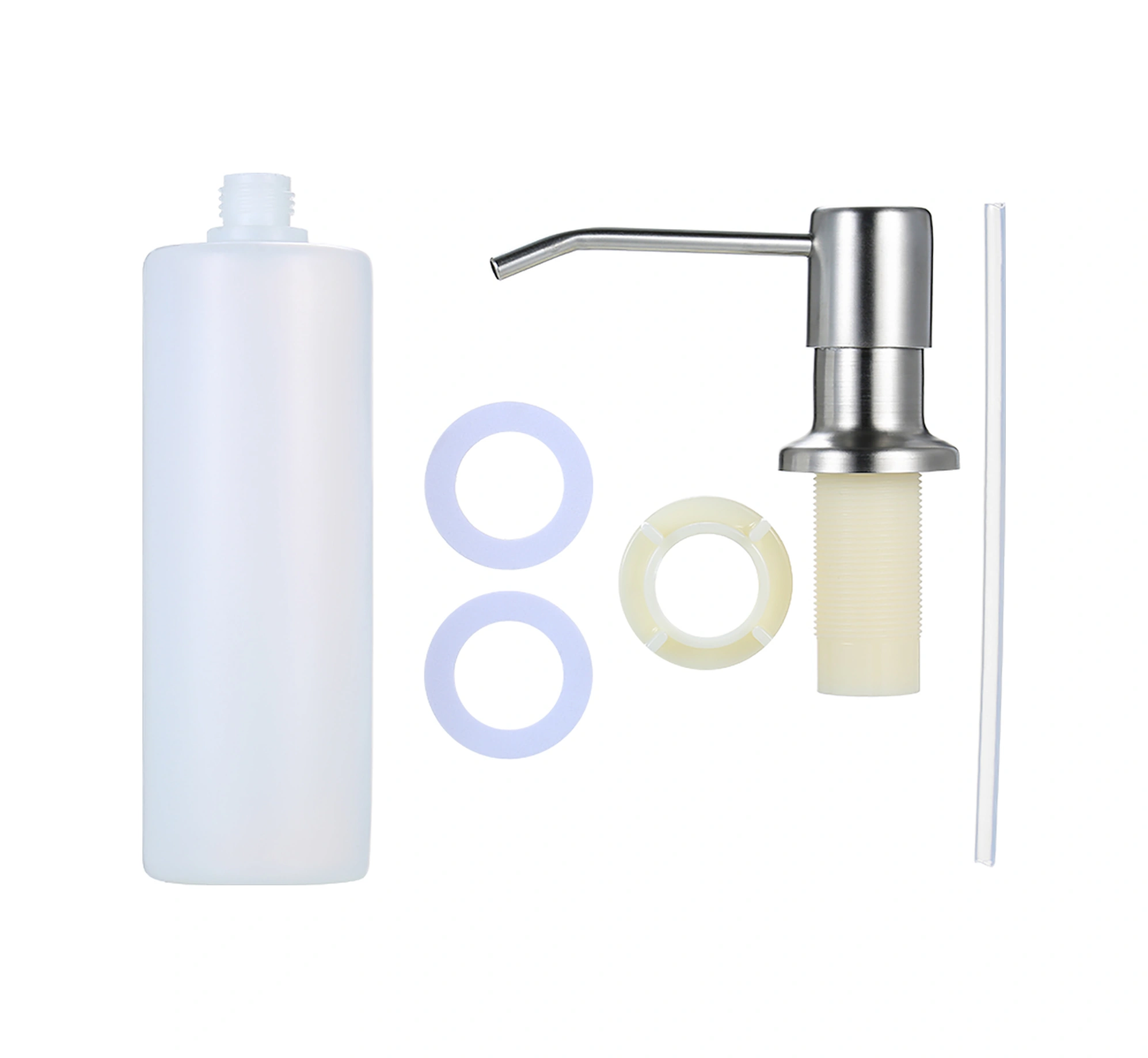 Hombey 300ml 304 Paslanmaz Çelik Sabun Dağıtıcı, Mutfak Lavabo Banyo Lavabosu Kullanıma Hazır, Kolay Kurulumlu El Sabunu Depolayıcı Gümüş