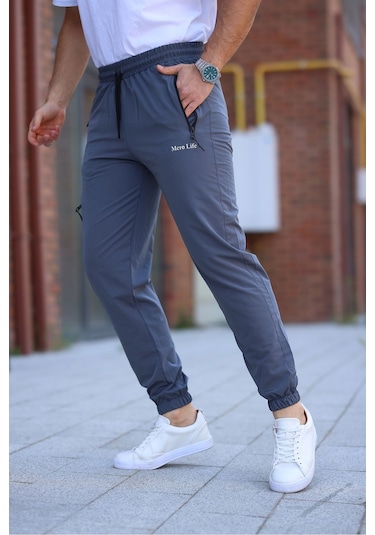 Erkek Gri Eşofman Altı Kaliteli Paraşüt Kumaş Gri