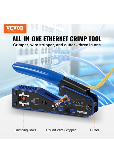 Vevor Sıkma Aracı Rj45/cat5e/cat6/cat6a Ethernet Crimper Sıkma Pense 8-pin Amerika Birleşik Devletleri