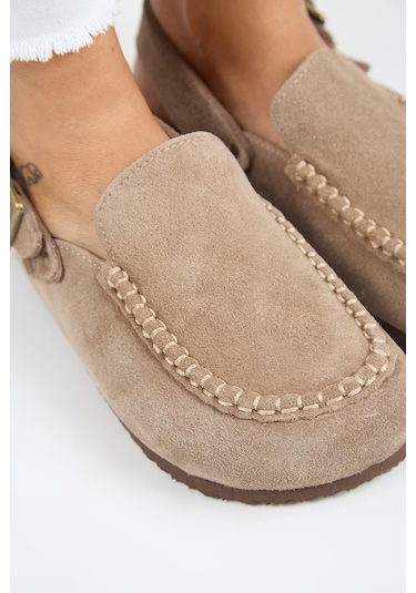 Manijero Alba Mnr.010.01 Kadın Vizon Günlük Hakiki Deri Sandalet Terlik Vizon