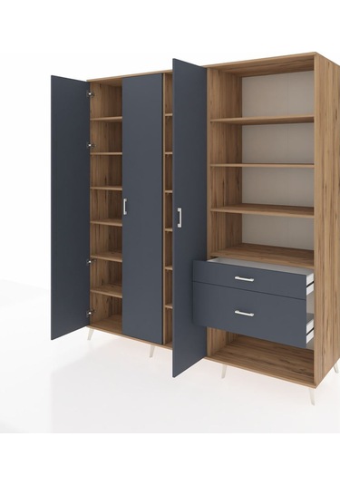 Kronos Dolap 16 Raflı 2 Çekmeceli 3 Kapaklı 220x59x243 Çam-antrasit/antrasit Antrasıt/antrasıt