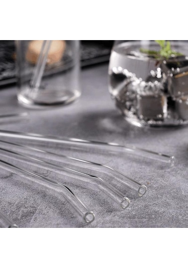 Yüksek Borosilikat Cam Pipetler Smoothies Kokteyller İçin Çevre Dostu Yeniden Kullanılabilir İçme Pipetleri Bar Aksesuarları Fırçalı Pipetler 6