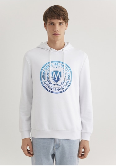 Mavi - Mavi Logo Baskılı Kapüşonlu Beyaz Sweatshirt 0611721-620 Beyaz