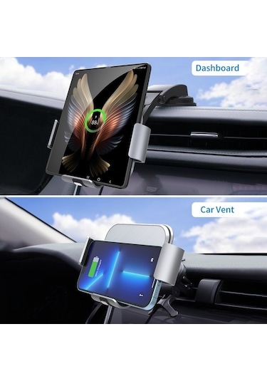 Wondernest Samsung Galaxy Z Fold4/3/2 Ve S8 İçin Çift Bobinli Araç Telefon Tutucu Demir Gri