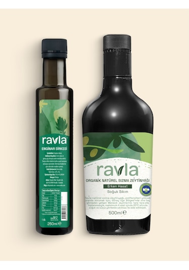 2'li Ürün - Ravla Enginar Sirkesi - 250ml / Ravla Organik Erken Hasat Zeytinyağı - 500ml