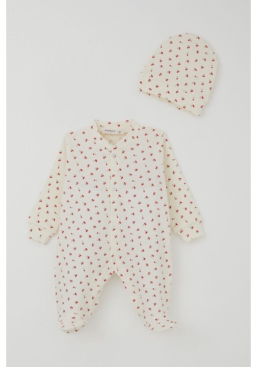 Breeze Kız Bebek Patikli Tulum Kiraz Bahçesi 0-6 Ay, Krem Krem