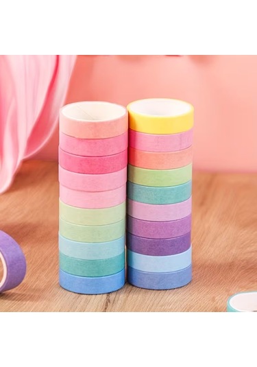 Share Vintage Washi Tape Bant Yapışkanlı Maskeleme Kağıdı Desenli Bant 20'li - Makaron Renkler 1