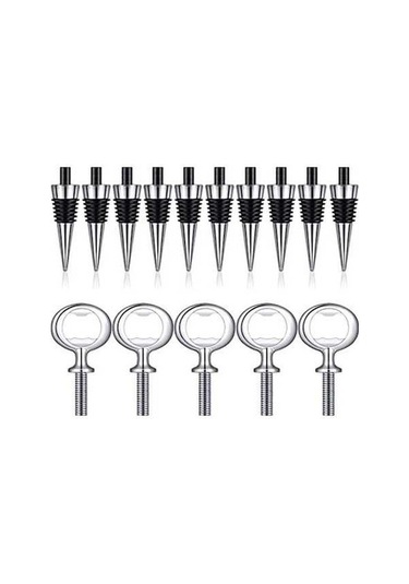 Moly 10 Adet Şarap Tıpası Ve 5 Adet Şişe Açacağı Seti Gümüş Metal Gümüş