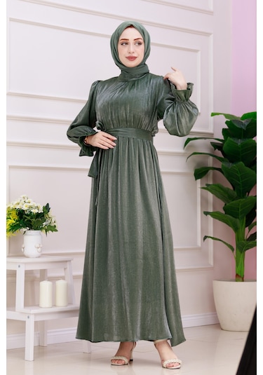 Kolu Volanlı Simli Alya Abiye-yeşil-4872