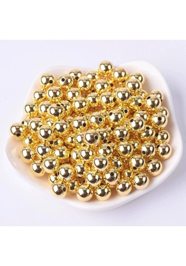 50 Adet Gold Metalize 14mm Parlak Boncuk - Hobi Boncuk - Parlak