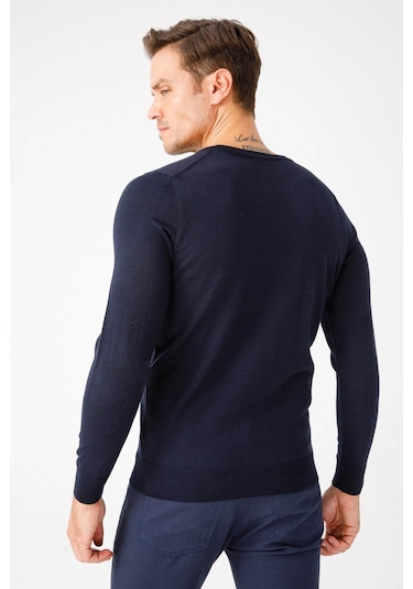 Desen Triko Erkek Basic Sıfır Yaka İnce Triko Kazak 02421603 Koyu Lacivert
