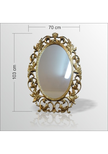 103Cm Sarı Yaldız İşlemeli Oymalı Desenli Rustik Duvar Boy Aynası Sarı