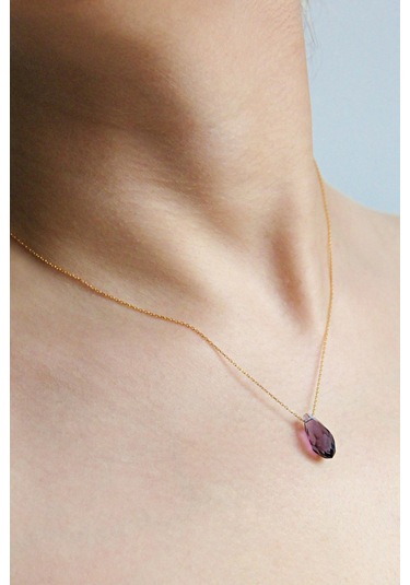 Argentum Concept Altın Kaplama Gümüş Zincirli Kristal Ametist Kolye - N166301