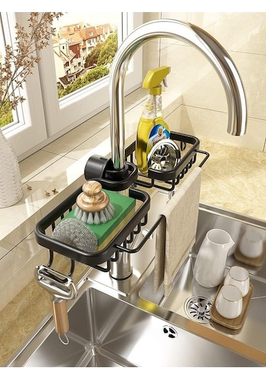 Novahub Pratik Mutfak Sünger Tutucu - Banyo Organizatörü, Siyah Paslanmaz Çelik Siyah