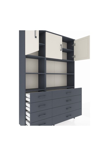 Arges Dolap 8 Raflı 8 Çekmeceli 3 Kapaklı 132x30x195 Antrasit-aytaşı/antrasit Aytası/antrasıt