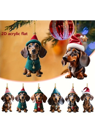 Ranyeek Akrilik Sosis Köpek Dikdörtgen Askı, Noel Ağacı Ve Araba Dekorasyonu, Festivite Ve Ev Dekoru, 1 Adet