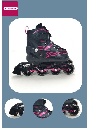 Vadi Pembe Çift Sıra Alüminyum Gövdeli Işıklı Silikon Teker Ayarlanabilir Alıştırma Pateni + Çanta Pembe