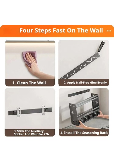 Mutfak Çeşni Baharat Rafı Duvara Monte Baharat Rafı Mutfak Duvar Ekru