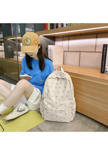 Yogodlns Moda Çiçek Sırt Çantası Kadınlar Için Su Geçirmez Naylon Sırt Çantası Genç Büyük Kapasiteli Öğrenci Okul Çantası Seyahat Kızlar Beyaz