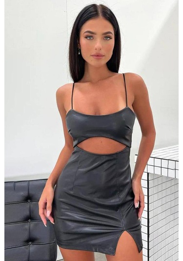 Pu Deri Elbise-Siyah