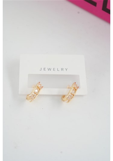 Byzeynaaksesuar Kadın Özel Tasarım Zirkon Taşlı 2'li Minimal Küpe 0017 Çok Renkli