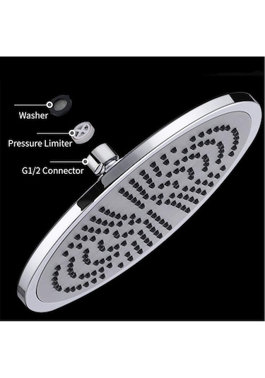 Springsun 9.5 İnç Yuvarlak Paslanmaz Çelik Chrome Duş Başlığı - Yüksek Basınçlı, Otomatik Temizleyen, Korozyona Dayanıklı Büküm Borusu Hariç Diğer