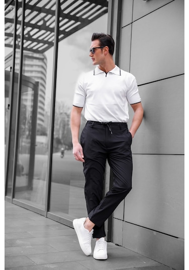 Jogger Paraşüt Kumaş Siyah Renk Erkek Pantolon-1767 Siyah