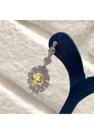 Pırlanta Montür Sitrin Taşlı 4'lü Gümüş Set Takım Gümüş