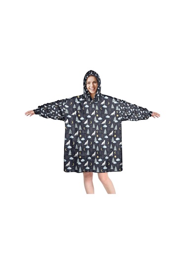 Wolf Desenli Giyilebilir Battaniye Hoodie, Unisex Kalın Flanel, Kapüşonlu,sıcak Rahat-a7 Wolf Night Sky