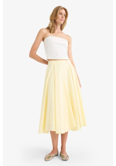 Defacto A Kesim Normal Bel Astarlı Poplin Maxi Etek G0777ax25smyl504 Sarı