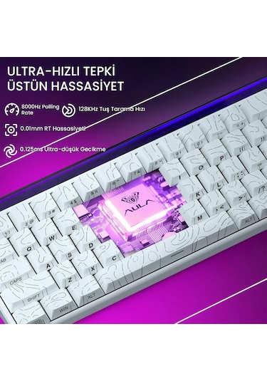 Aula Hero 68 He Manyetik Klavye Rapid Trigger Jade King Switch 8000hz Rgb Neon Tkl Hot Swap Oyuncu Klavyesi Beyaz