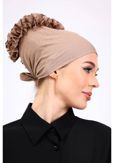 Kaymayan Fırfırlı Silikonlu Dikişsiz Bone - Kaymaz Kadın Tesettür Bağlamalı İç Bone-vizon Vizon